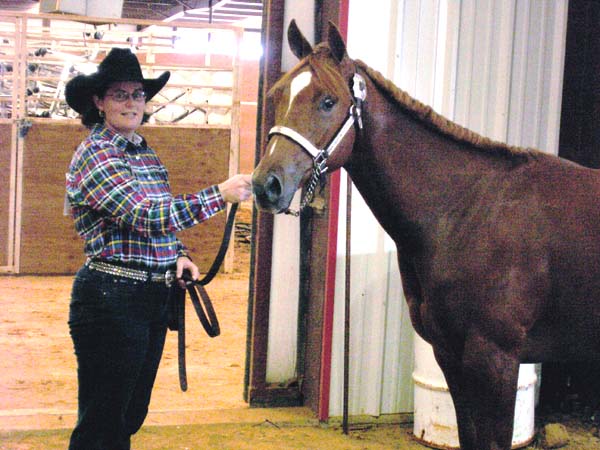 2005 Invitational colt, pictured July 30 2006 with Lisa Salter in ApHC show at Alvarado TX (won points in Longeline)